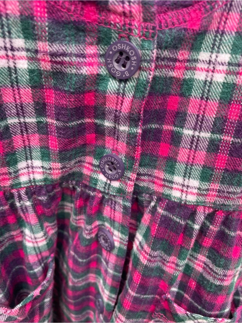 OshKosh B'gosh (VTG Early 2000’s) Pink Green Plaid 100% Cotton Button Dress
